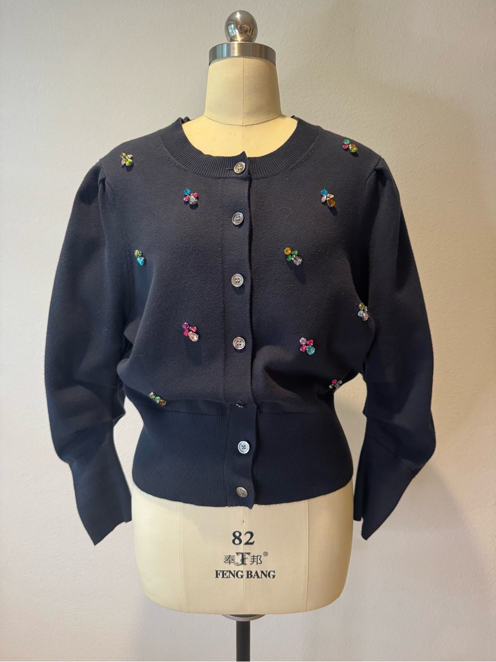 cinq a sept navy Embellished Floral Beaded Cardigan crystal color size L